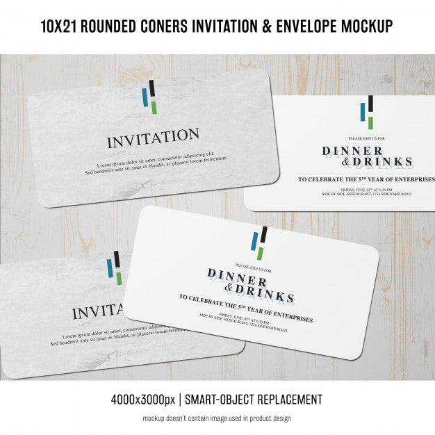 Free Rounded Corners Invitation And Envelope Mockup Psd
