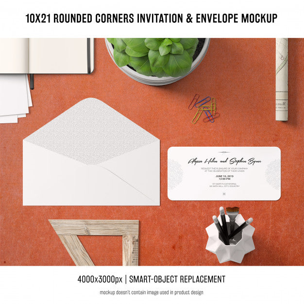 Free Rounded Corners Invitation And Envelope Mockup Psd