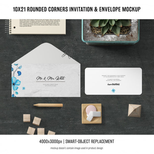 Free Rounded Corners Invitation And Envelope Mockup Psd