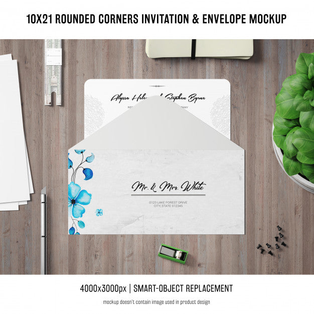 Free Rounded Corners Invitation And Envelope Mockup Psd