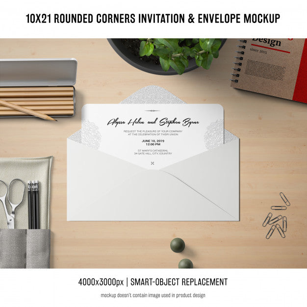 Free Rounded Corners Invitation And Envelope Mockup Psd