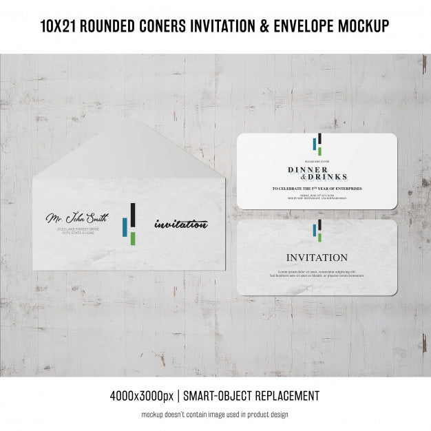 Free Rounded Corners Invitation And Envelope Mockup Psd