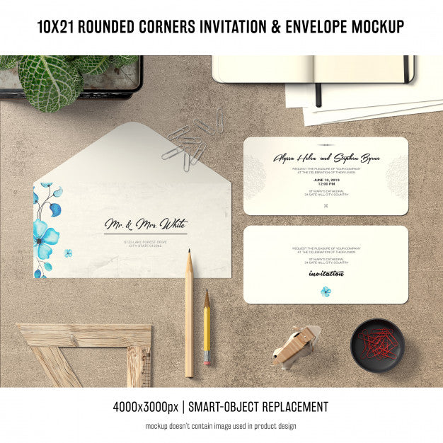 Free Rounded Corners Invitation And Envelope Mockup Psd