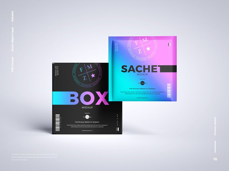 Free Sachet With Box Packaging Mockup