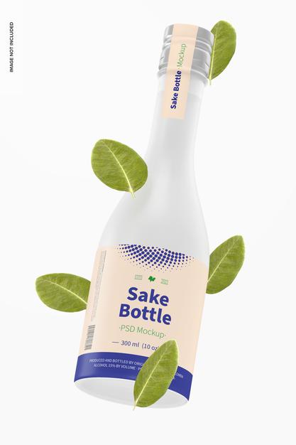 Free Sake Bottle Mockup, Floating Psd