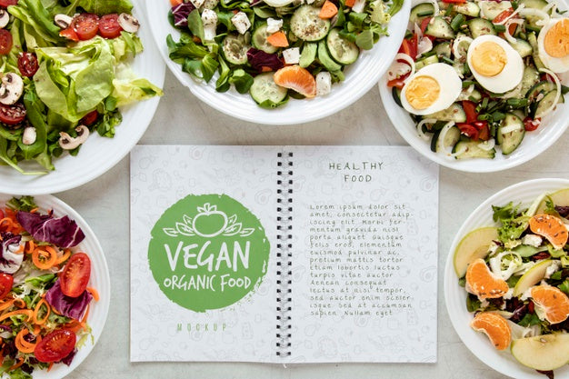 Free Salads With Notebook On Desk Psd