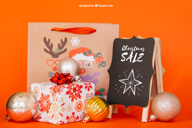 Free Sales Elements Mockup With Christmtas Design Psd