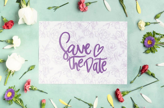 Free Save The Date Flowers Concept Mock-Up Psd