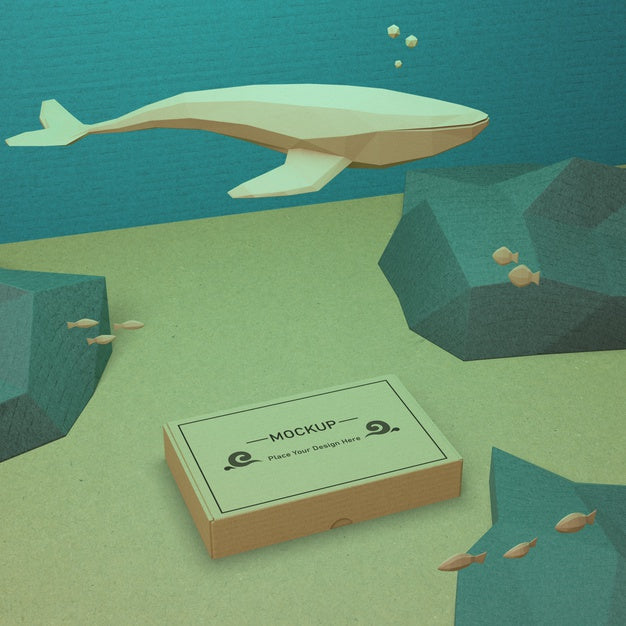 Free Sea Life And Cardboard Box Underwater With Mock-Up Psd