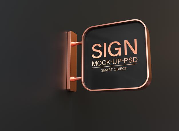 Free Shop Sign Mockup On Black Wall Psd