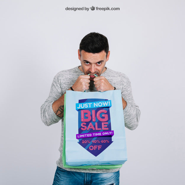 Free Shopping Bag Mockup With Man Psd