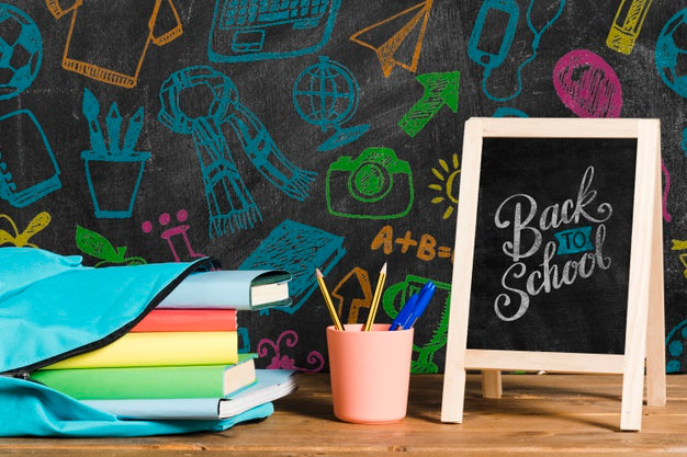 Free Sideways Blue Backpack With Chalkboard Psd