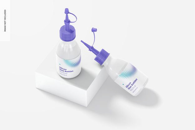 Free Silicon Glue Bottles Mockup, Perspective View Psd