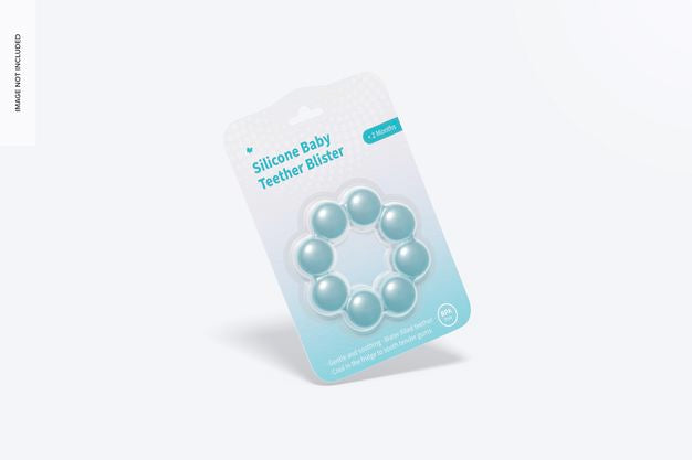 Free Silicone Baby Teether Blister Mockup, Falling Psd