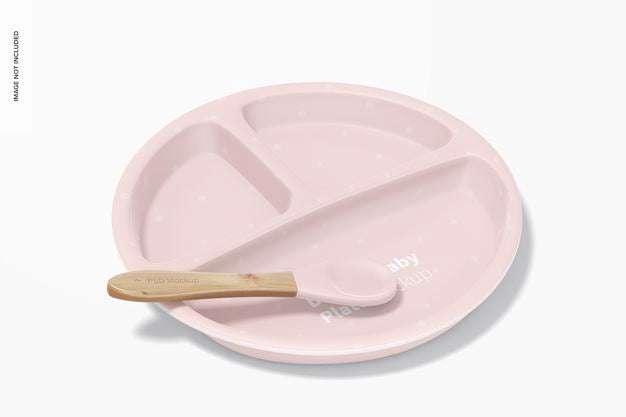 Free Silicone Divided Baby Plate Mockup, Top View Psd