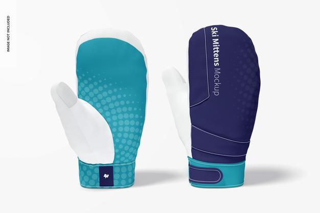 Free Ski Mittens Mockup, Front View Psd