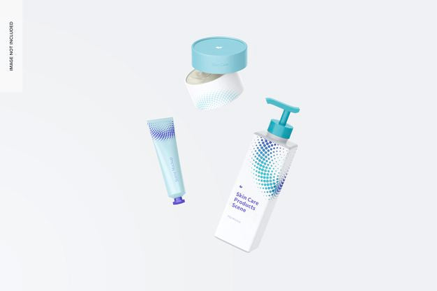 Free Skin Care Products Scene Mockup, Falling Psd