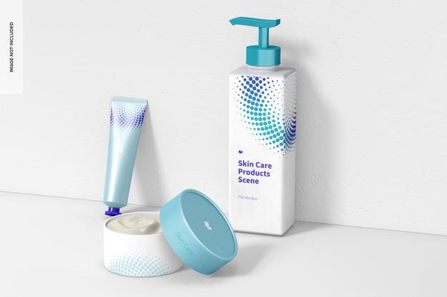 Free Skin Care Products Scene Mockup Psd