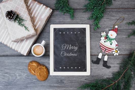 Free Slate Mockup With Christmas Concept Psd