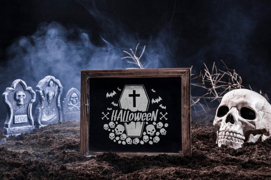 Free Slate Mockup With Halloween Concept Psd