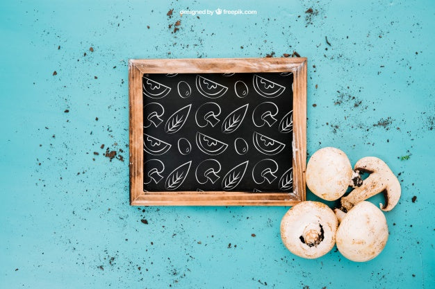 Free Slate Mockup With Mushrooms Psd