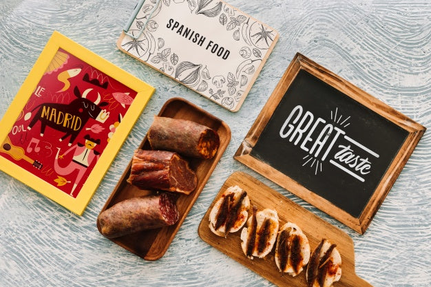 Free Slate Mockup With Traditional Spanish Food Psd