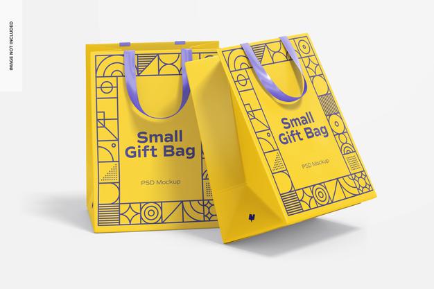 Free Small Gift Bags With Ribbon Handle Mockup Psd