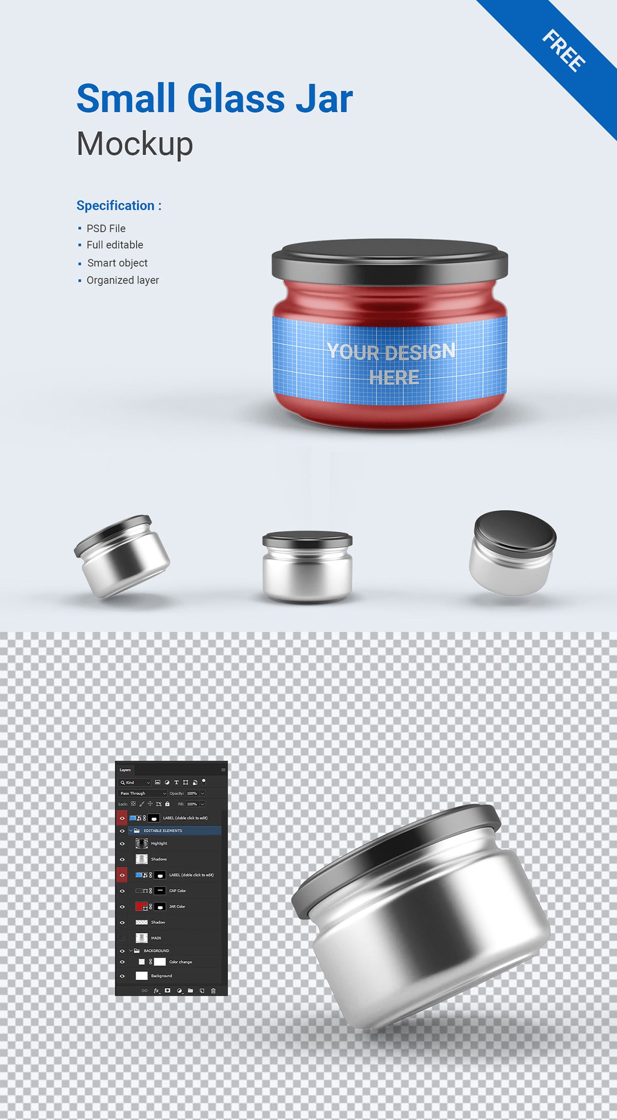 Free Small Glass Jar Mockup​​​​​​​​​​​​​​