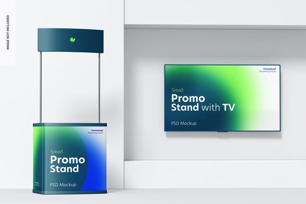 Free Small Promo Stand With Tv Mockup Psd