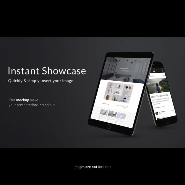Free Smartphone And Tablet On Black Background Mock Up Psd