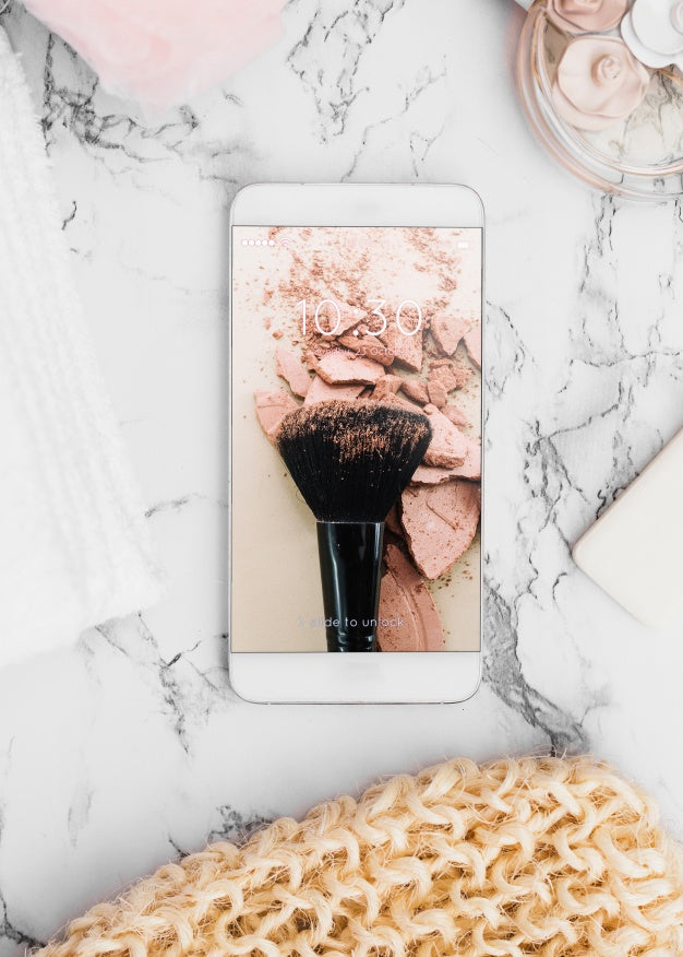 Free Smartphone Mockup On Marble Texture Psd