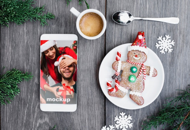 Free Smartphone Mockup With Christmas Concept Psd