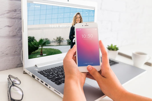Free Smartphone Mockup With Laptop And Workspace Concept Psd