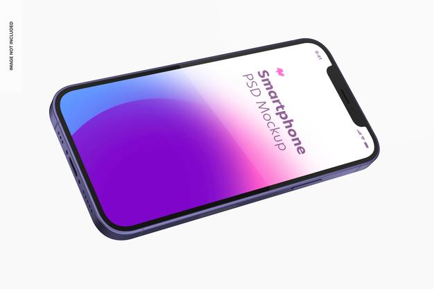 Free Smartphone Purple Version Mockup, Landscape Floating View Psd