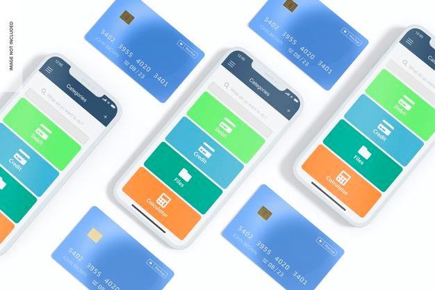 Free Smartphone With Credit Card Set Mockup Psd