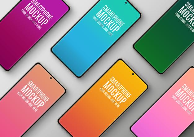 Free Smartphones Mockup Diagonal Composition Psd