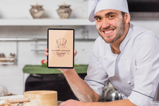 Free Smiley Chef In The Kitchen Mock-Up Psd