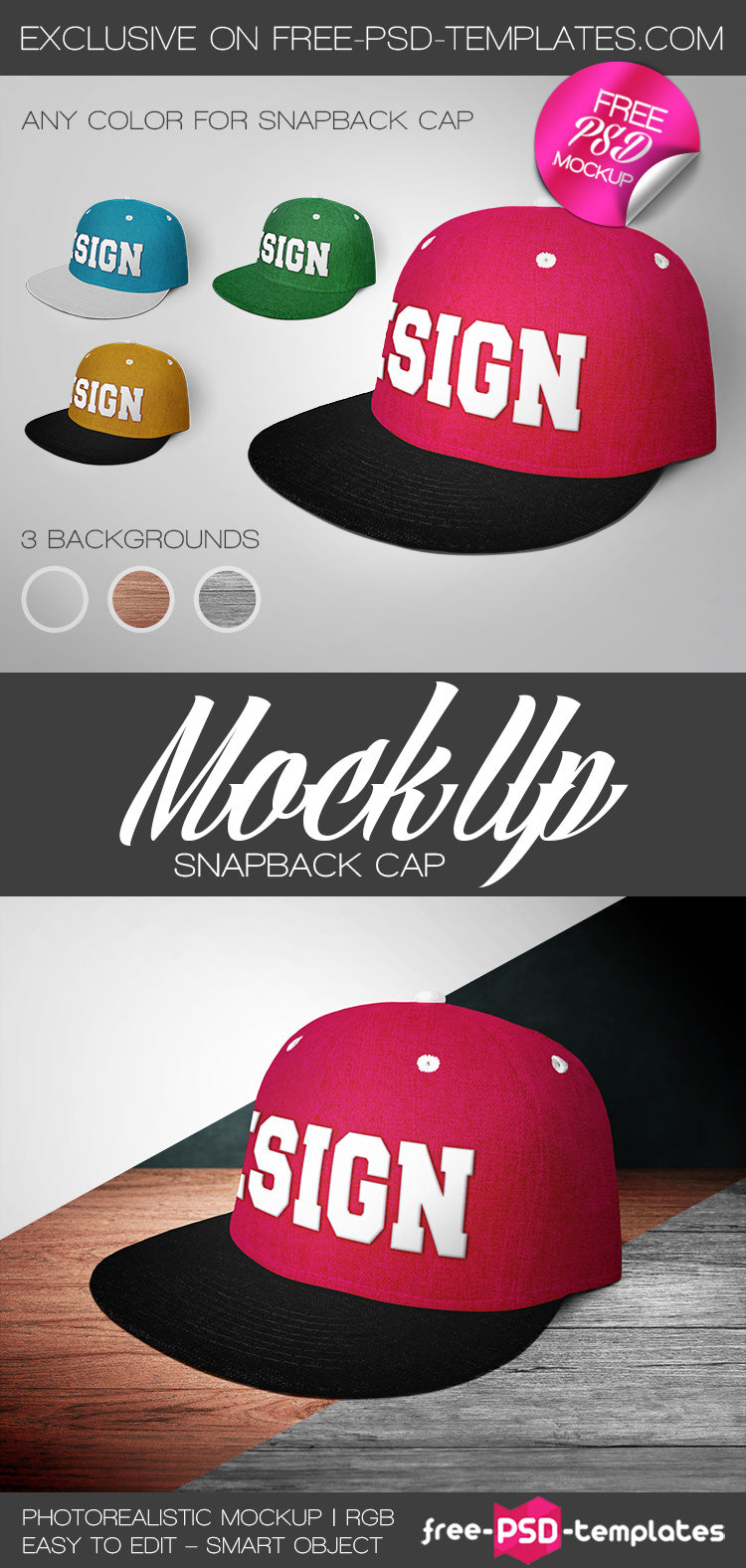 Free Snapback Cap Mockup In Psd