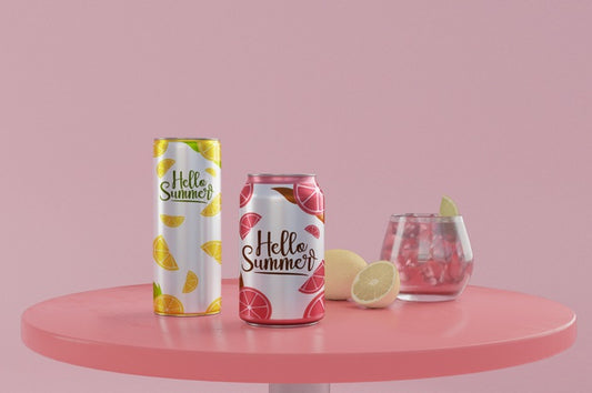 Free Soda Cans On Table With Pink Background Psd