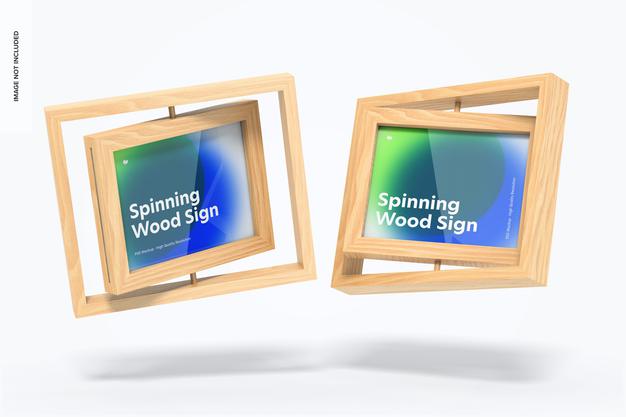 Free Spinning Wood Frame Signs Mockup Psd