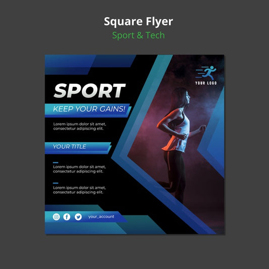 Free Sport & Tech Concept Square Flyer Mock-Up Psd