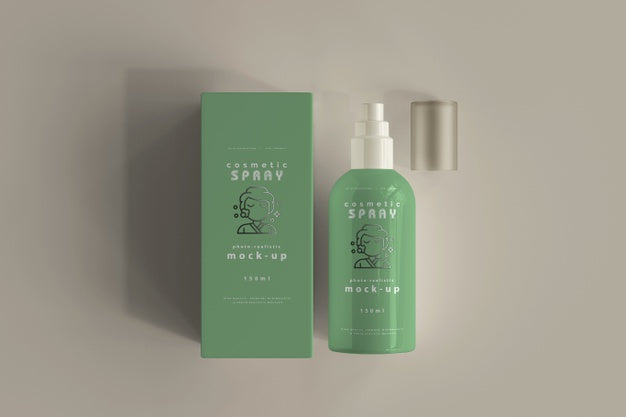 Free Spray Bottle With Box Mockup Psd