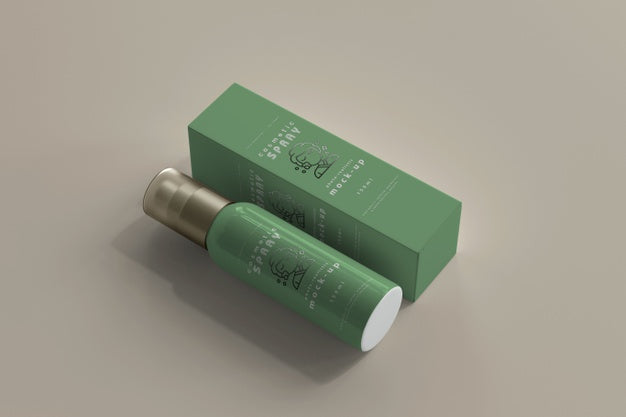 Free Spray Bottle With Box Mockup Psd