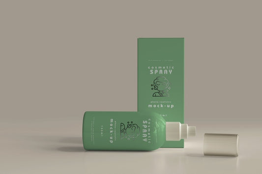 Free Spray Bottle With Box Mockup Psd