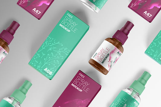 Free Spray Bottle With Box Mockup