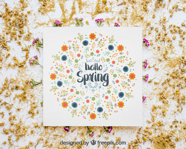 Free Spring Mockup With Card Psd