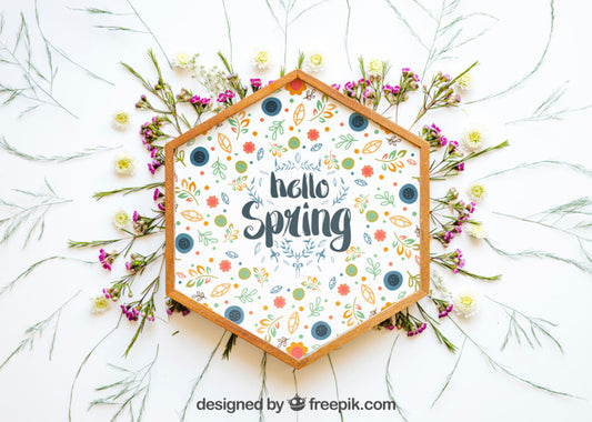 Free Spring Mockup With Hexagonal Frame Psd