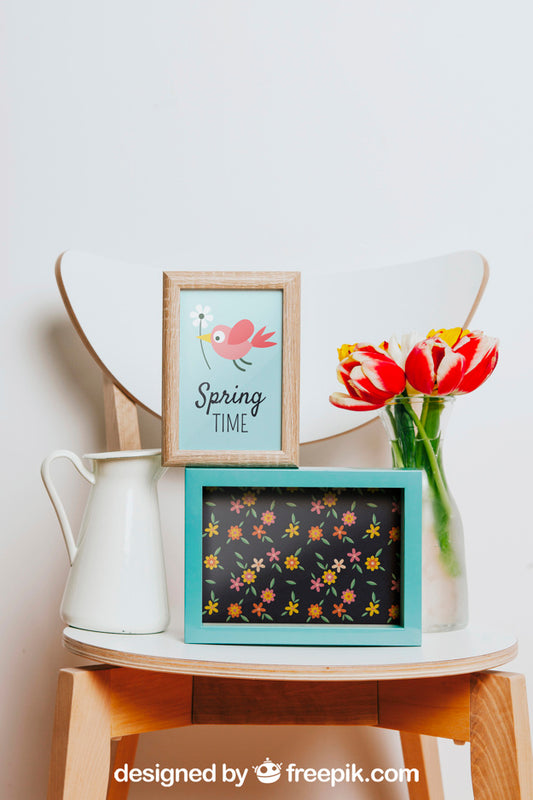 Free Spring Mockup With Two Frames Over Chair Psd