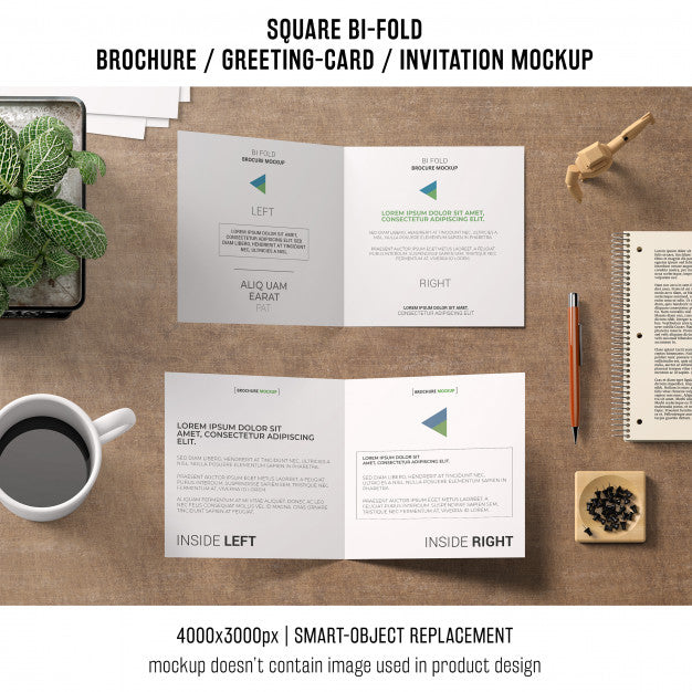 Free Square Bi-Fold Brochure Or Greeting Card Mockup Of Two Psd