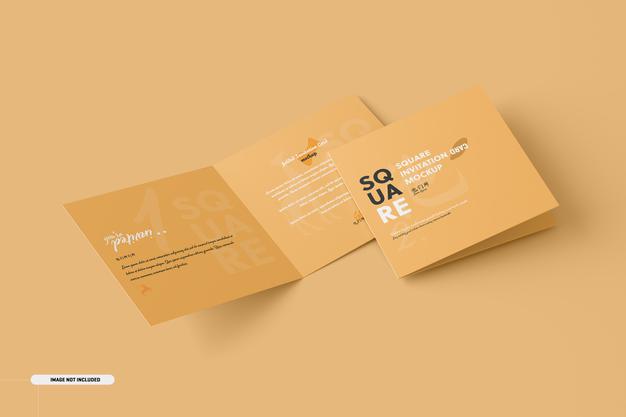 Free Square Bifold Invitation Card Mockup Psd